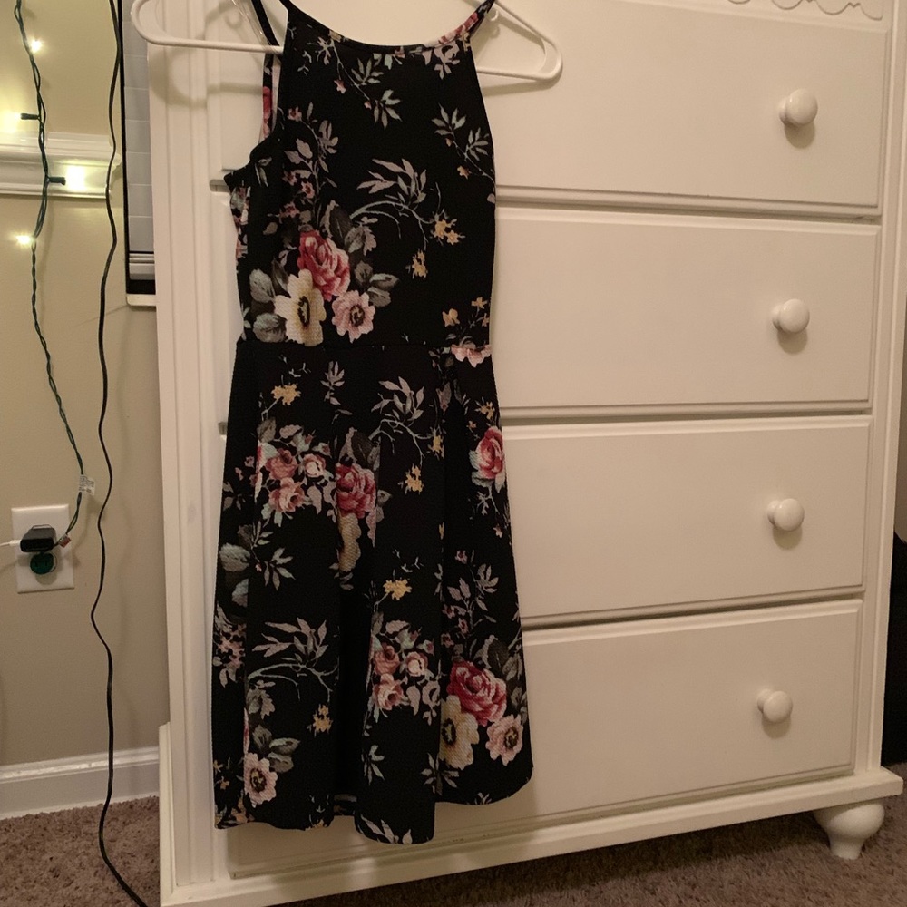 black dress w floral print